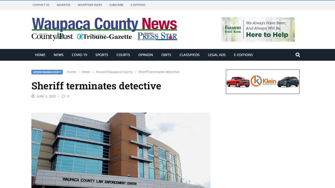 Sheriff terminates detective - Waupaca County Post